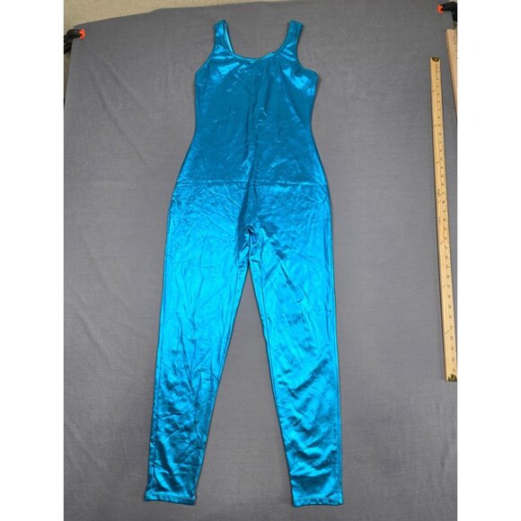 Other - Vintage 80s Shiny Blue One-Piece Full Body Unitard Leotard Jumpsuit Medium